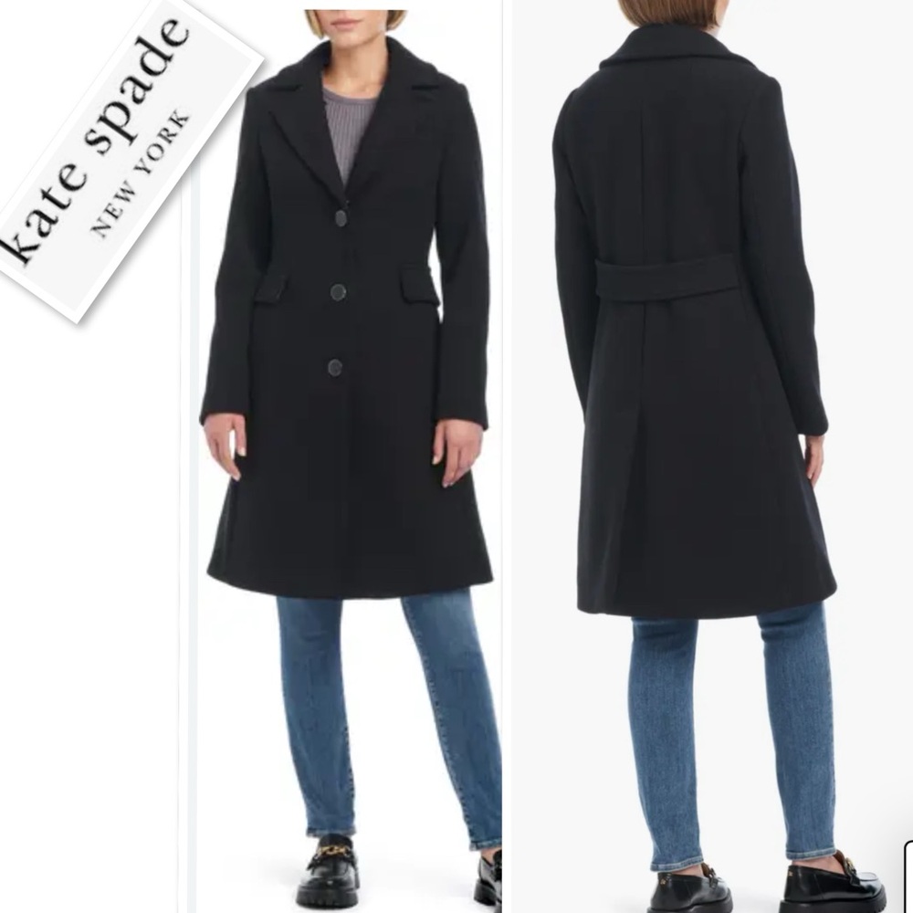 KATE SPADE Wool Blend Fit & Flare Single Breasted Coat Jacket In Black Sz S/P
